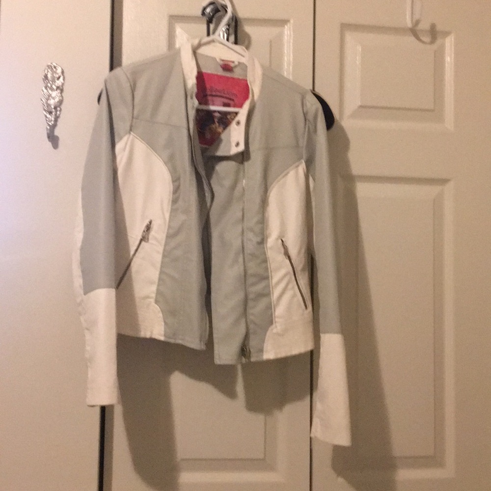 Vegan leather white and grey jacket